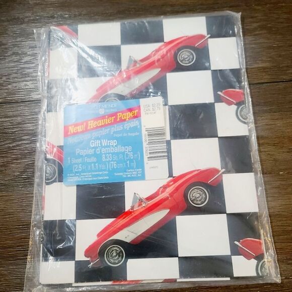 NWT Deadstock Vintage Corvette Gift Wrap Forget Me Not American Greetings - Picture 1 of 11